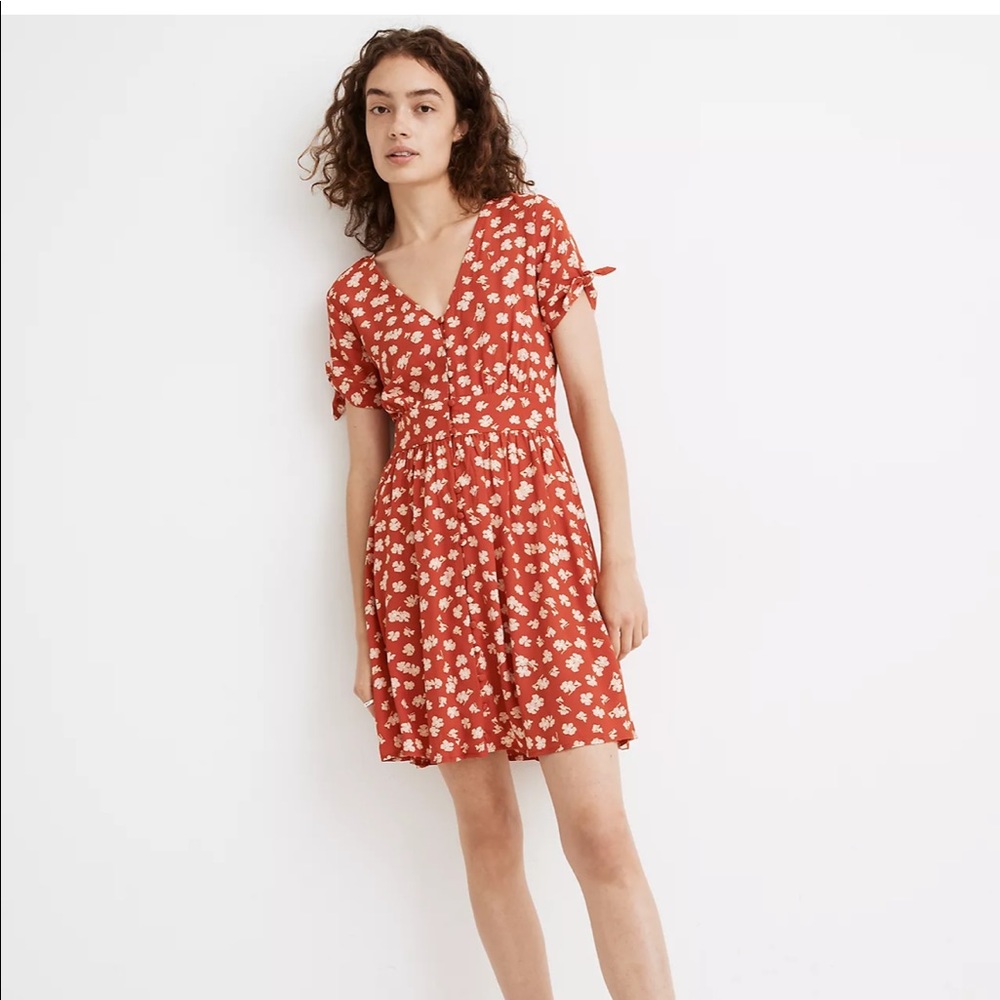 Madewell Button-Front Tie-Sleeve Retro Dress
